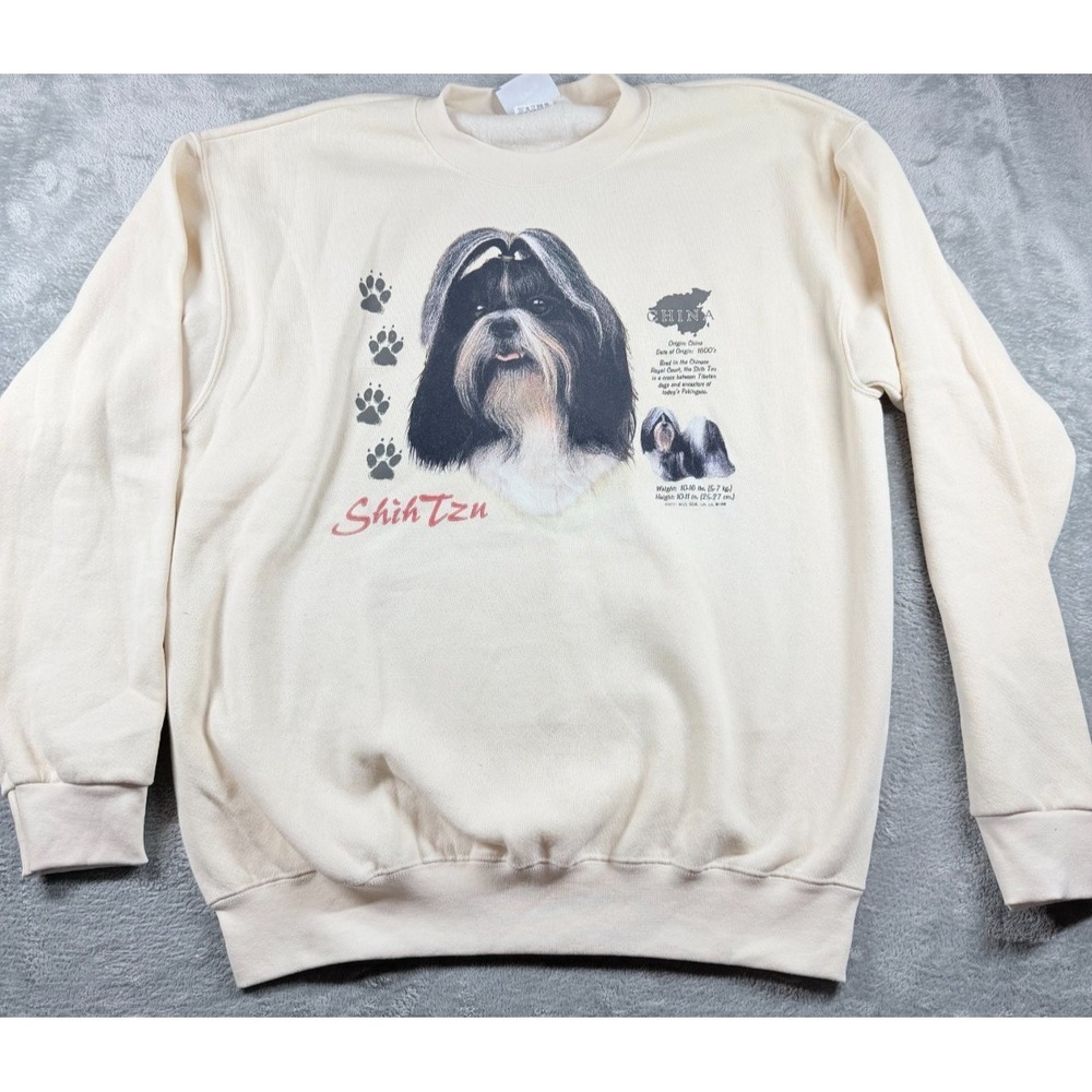 Vtg Lee Shih Tzu Dog Sweatshirt Large Made USA Heavyweight 90s